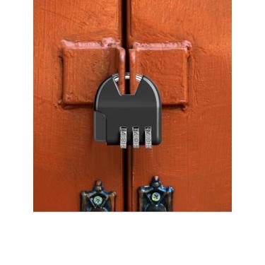 Imagem de Cadeado de combinação de 3 dígitos ao ar livre para escola, academia, esportes, armário, cerca, caixa de ferramentas, armazenamento de ferrolho preto