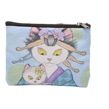 Imagem de Generic 1 carteira de dinheiro desenho animado gato impresso bolsa de moedas poliéster azul gelo 13,5 x 11 cm