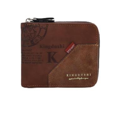 Imagem de Carteira masculina macia de poliuretano para uso diário, carteira masculina retrô com 2 bolsos com zíper, 1 compartimento para dinheiro, 4 compartimentos para cartões, 2 janelas para identidade para