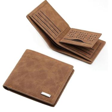 Imagem de Carteira masculina, fina e durável, com 9 porta-cartões, 2 bolsos para dinheiro, 1 compartimento com zíper, Marrom, Moderno