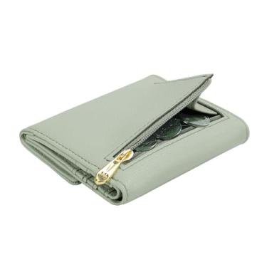 Imagem de Carteira pequena compacta com bloqueio de RFID, porta-moedas, porta-moedas com três dobras, porta-cartões de crédito, bolso para mulheres, Verde grama, Bonito