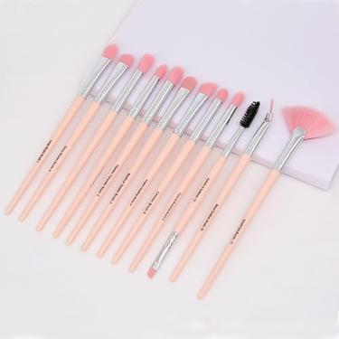 Imagem de Conjunto de 12 pincéis profissionais de sombra, pincéis sintéticos ultramacios para misturar, sobrancelha e delineador rosa