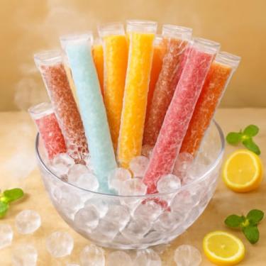 Imagem de 50 pçs saco de molde de picolé de gelo reciclável sem BPA, tubos para congelador com fecho de zíper para sucos saudáveis, smoothies de frutas, gelados, picolés, festa de família (21,7 x 5,8 cm)