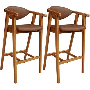 Imagem de Kit 02 Banquetas Alta Cozinha Bancada Bar Sala De Jantar Fixa Cecília L02 Couríssimo Marrom