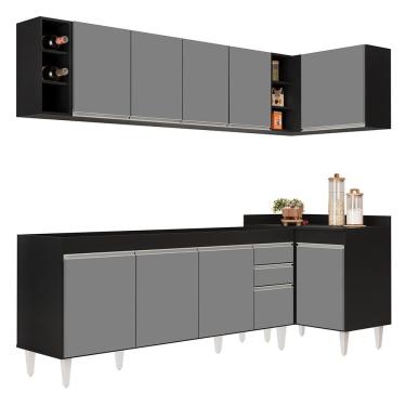 Imagem de Armário De Cozinha Modulado De Canto Esquerdo 5 Peças Cp52 Balcão Sem Tampo Preto/cinza - Lumil