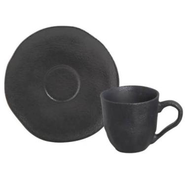 Imagem de Xícara de Café 120ml Com Pires Orgânico Cerâmica Preto Matte Porto Bra