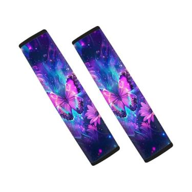 Imagem de Suohuicp Protetor de segurança para carro adulto capa de almofada de cinto de segurança com alças de almofada acessório girassol leopardo borboleta 2 pacotes (borboleta Dreamscape apoio de braço)