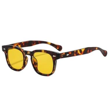 Imagem de VFDHN Óculos de sol femininos da moda com rebites, armação retrô com lentes transparentes UV400 (amarelo leopardo)