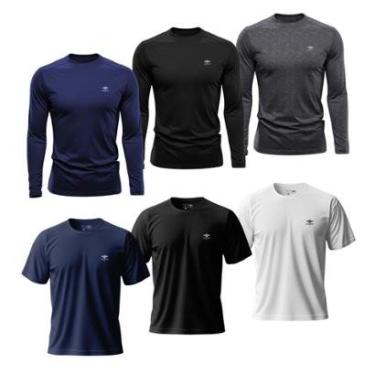 Imagem de Kit Masculino 3 Camisetas Dry Manga Longa e 3 Manga Curta Academia Verão Proteção UV Básicas-Masculino