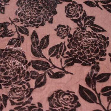 Imagem de Tecido de veludo Burnout estampado sem costura de nylon poliéster de 150 cm – floral médio, médio-claro 125 gsm, elástico bidirecional (marrom, 2 anos)