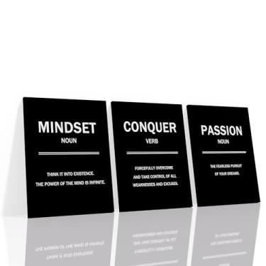 Imagem de Inspirational Wall Art Motivational Entrepreneur Quotes 3 Peças Pintura Imagem Mindset Conquer Passion Posters Impressão para Sala de Estar Sala de Adolescentes Academia Local de Trabalho Arte Pronto