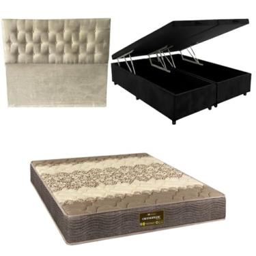 Imagem de Cama Box Baú Bipartida Blindada com Colchão de Espuma Orthopedic + Cabeceira Botonê - Casal | Queen (SUEDE PRETO, Casal Bipartido)