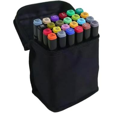 Imagem de Canetinha Ponta Dupla para Colorir Kit Estojo de Canetas Escolar Marcador Coloridas Permanente Duas Pontas (100)