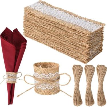 Imagem de 100 Peças De Anéis De Guardanapo De Juta Com Renda Para Festa, Decoração De Mesa De Casamento Diy Para Natal, Ação De Graças, Suprimentos Para Festa De Aniversário, Classic