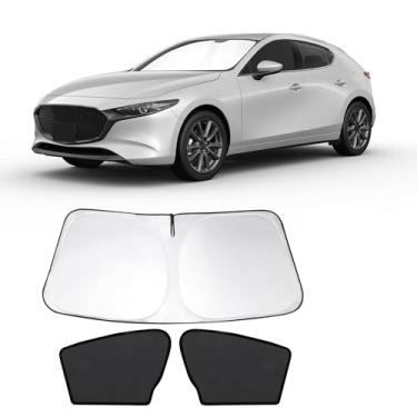 Imagem de Fannyc 3 peças persianas de janela de carro para-brisa frontal para-sol dobrável ajuste personalizado para 2019-2024 Axela Mazda 3 acessórios persianas de carro para janelas dianteiras raios anti-UV