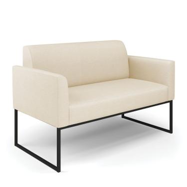 Imagem de Sofá Namoradeira Base Industrial Preto Marisa Linho Cor A32 Palha