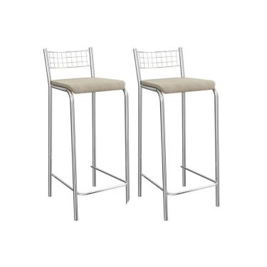 Imagem de Kit 2 Banqueta De Cozinha Gênova 2b705cr Aço 2 Un Cromado-linho Bege Fendi - Kappesberg