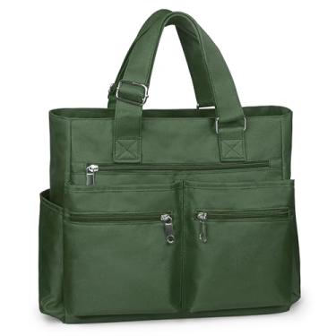 Imagem de VOLGANIK ROCK Bolsa de lona à prova d'água de nylon com vários bolsos, bolsa de ombro para laptop, bolsa de trabalho para professores, bolsa de mão para mulheres e homens, Verde militar, Large