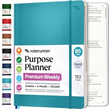 Imagem de Caderno Purpose Planner B5 capa dura 19 cm x 25 cm - azul-petróleo sem data diária, semanal e mensal 2025 - Ferramenta de definição de objetivos e produtividade para trabalho, casa e autocuidado