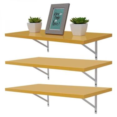Imagem de Kit 3 Prateleiras 90 x 30cm Amarela com Mão Francesa