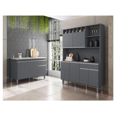Imagem de Balcão De Pia Tatiane 120 Cm E Armário Cozinha Kit Alice Ambiente Cinza Fosco - Ajl