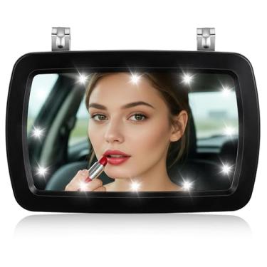 Imagem de Espelho de maquiagem espelhado para viseira de sol para carro, espelho, espelho, maquiagem automotiva com 4 peças de botões, luzes de LED e tela sensível ao toque para vários acessórios automotivos de caminhão de carro