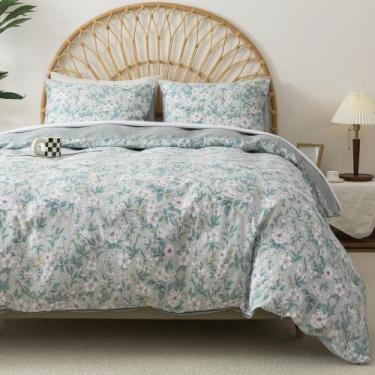 Imagem de Conjunto de capa de edredom HoneiLife Queen 100% algodão floral 229 x 