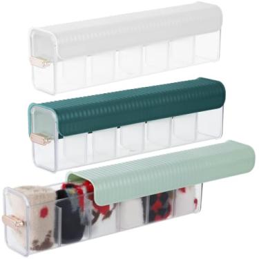 Imagem de Estojo multifuncional sem perfurações para roupas, meias, gravatas, 3 peças, organizador de gaveta montado na parede, caixa de armazenamento de calcinhas transparentes para pendurar