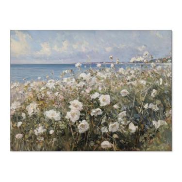 Imagem de rumlud Pôster de flores silvestres costeiras flor primavera francesa paisagem pintura a óleo floral para sala de estar casa de fazenda decoração de parede 30 x 40 cm sem moldura