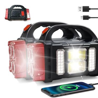 Imagem de GEEBONFLUGENS Lanterna solar versátil com dois modos de carregamento | 4 modos de luz USB/energia solar | Carregador de emergência portátil e luz de acampamento ao ar livre (vermelho-2 peças)
