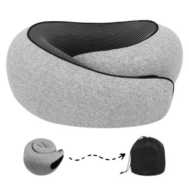 Imagem de Travesseiro de pescoço leve de viagem para aviões: Almofada de espuma viscoelástica confortável para viagens de voo longo, Cinza, Large