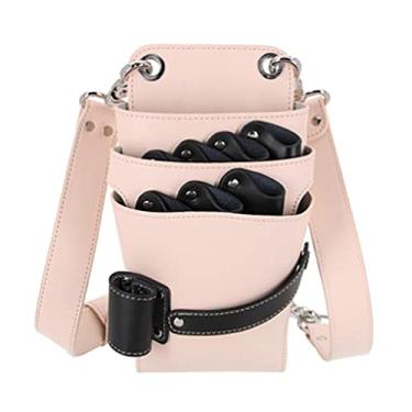 Imagem de barenx Bolsa de cinto de ferramentas de cabeleireiro para salão de beleza, bolsa profissional para ferramentas de cabeleireiro, coldre de pente de tesoura de barbeiro - bege