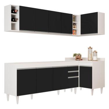 Imagem de Armário De Cozinha Modulado De Canto Esquerdo 5 Peças Cp52 Balcão Sem Tampo Branco-preto - Lumil