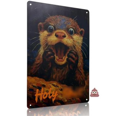 Imagem de Ydaeom Placa de lata engraçada para decoração de banheiro, arte de parede de metal de animal fofo para decoração de banheiro, decorações de presentes estranhos para casa, caverna masculina ou sala de