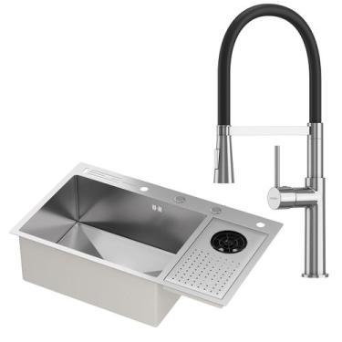 Imagem de Kit Cuba Gourmet Zurique Aço Inox 304 e Torneira Gourmet Bélgica Monoc