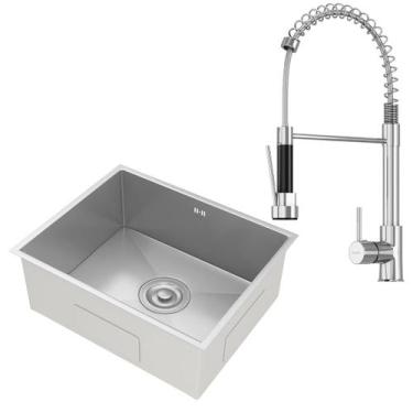 Imagem de Kit Cuba Gourmet Lisboa Aço Inox 304 e Torneira Gourmet Genebra Monoco