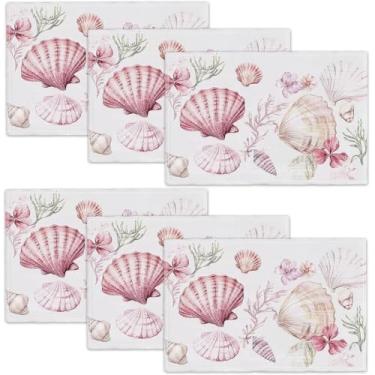 Imagem de Conjunto de 6 jogos americanos Ocean Shells, rosa estrela-do-mar, coral, tapetes de mesa para cozinha, sala de jantar, restaurante, 46 x 30 cm