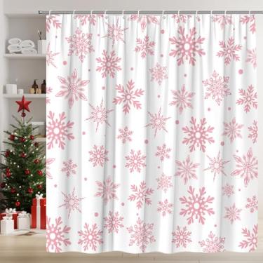 Imagem de Cortina de chuveiro de inverno floco de neve de Natal rosa floco de neve conjunto de decoração de banheiro, 178 x 178 cm