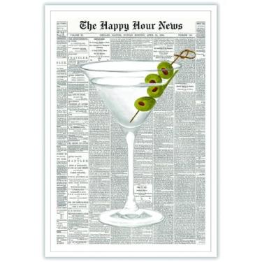 Imagem de Arte de parede em tela Martini moderna - impressão de jornal vintage e decoração de carrinho de bar retrô, pintura minimalista dos anos 70 para bar, cozinha, sala de jantar - decoração de parede