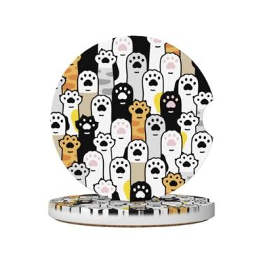 Imagem de Porta-copos fofos com patas de gato para porta-copos, 2 porta-copos de carro para carro, porta-copos de carro absorvente de cerâmica com entalhe de dedo e base de cortiça, acessórios de interior de