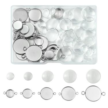 Imagem de MakemadeDIY 66 peças de aço inoxidável com elos de cúpula em branco, conectores de bandeja com laços duplos para brincos, pulseiras, colares, chaveiros, faça você mesmo, kit de fabricação de joias de