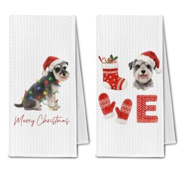 Imagem de ChissNook Toalhas de cozinha Schnauzer de Natal, presentes para amantes de cães Schnauzer, toalhas de prato para cozinha, toalha de mão decorativa de cachorro feliz natal para banheiro, 40,6 x 61 cm