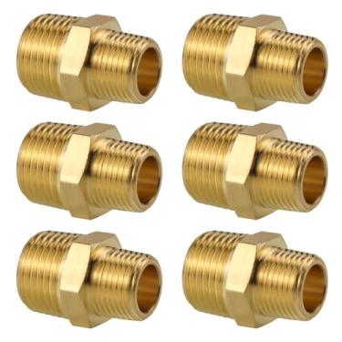 Imagem de Angry Pony Bico hexagonal de latão, NPT 1/2 macho para NPT 3/8 macho adaptador de tubo para tubo de cobre e alumínio, 6 peças