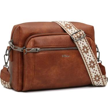 Imagem de HILAEX Bolsas transversais para mulheres - bolsas pequenas de couro antifurto e bolsas com alça larga e borla, Z Marrom