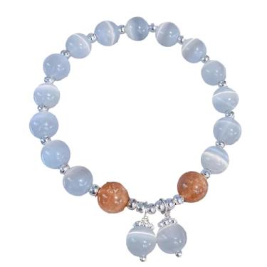 Imagem de Pulseira de contas de cristal olho de gato com espaçadores de prata esterlina 925, design elástico, circunferência 5,9, presente perfeito para mulheres