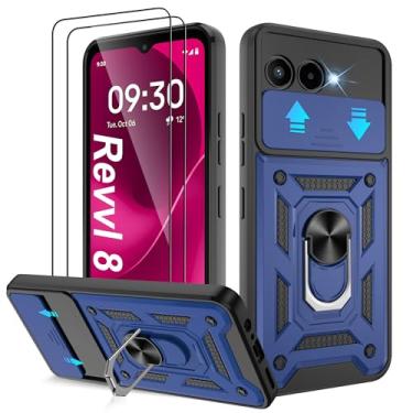 Imagem de ATUMP Capa para celular T-Mobile REVVL 8 com (2 peças) protetor de tela HD, resistente à prova de choque com rotação de 360° com suporte de metal [grau militar] capa protetora para Revvl 8 5G, azul