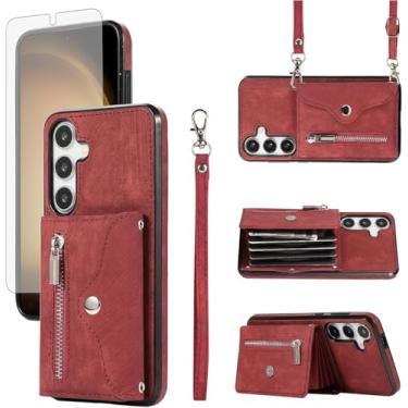 Imagem de Asuwish Capa de telefone para Samsung Galaxy S25 FE 5G capa carteira e protetor de tela de vidro temperado com alça transversal de pulso cordão suporte para cartão de crédito S 25 EF S25FE 25S 25FE