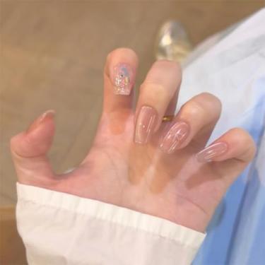 Imagem de Unhas postiças de olho de gato de caixão médio com laço simples com glitter Desien cobertura completa cola acrílica falsa em unha para mulheres, 24 peças