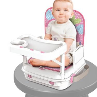 Imagem de Cadeira alta portátil para bebê, assento elevatório para bebê | Assento elevatório de alimentação dobrável para criança | Impulsionador leve do assento do alimentador de bebê com bandeja removível par