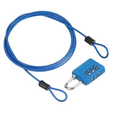 Imagem de PATIKIL Cabo de aço de segurança de 1,5 m (150 cm) com trava de combinação de 3 dígitos, 1 conjunto de cadeado de viagem revestido de PVC, cordão duplo para mala de bagagem, azul claro e azul